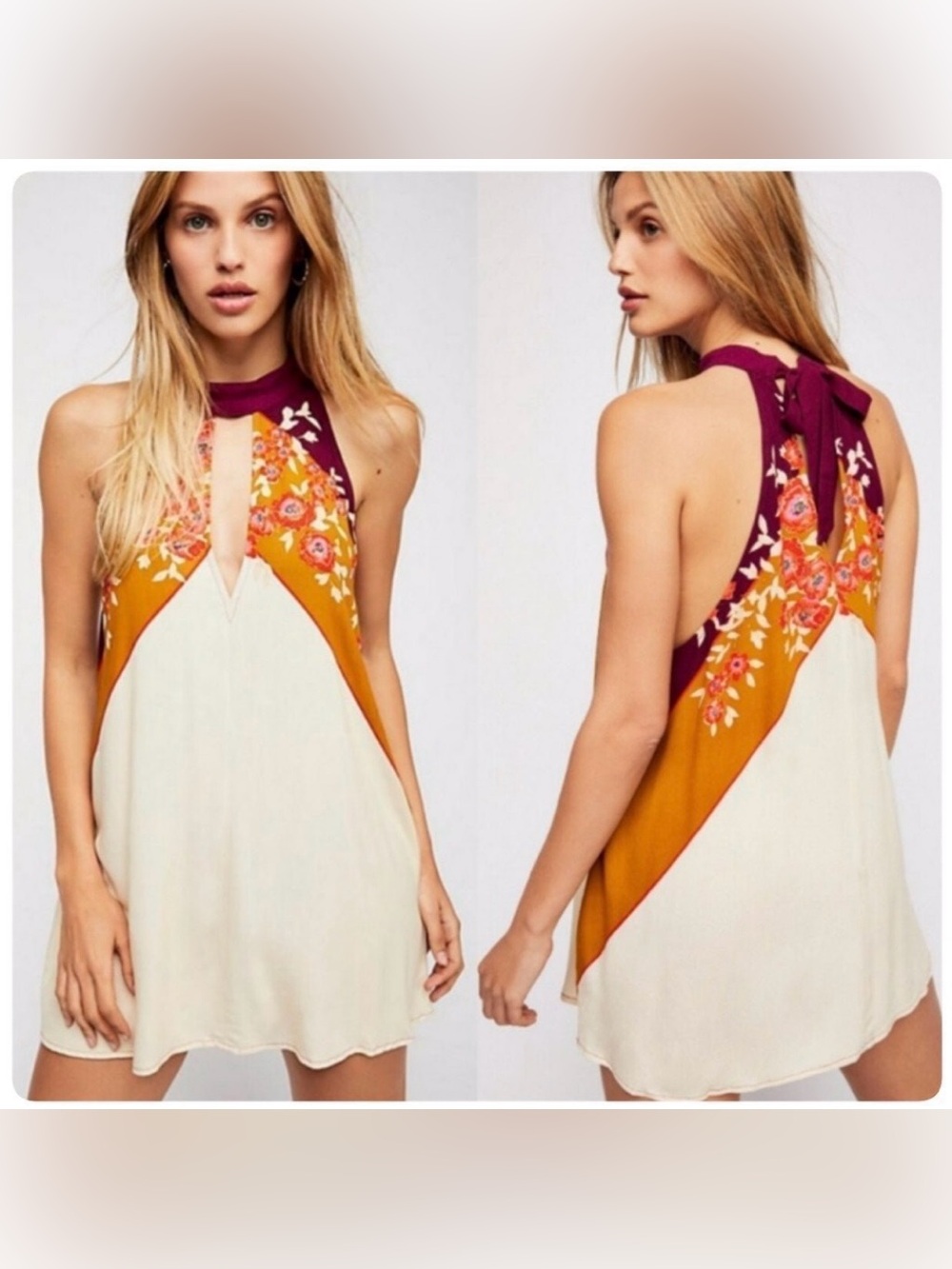 Free People Beat Of My Heart‎ Halter Tunic Swing Boho Flowy Festival Floral